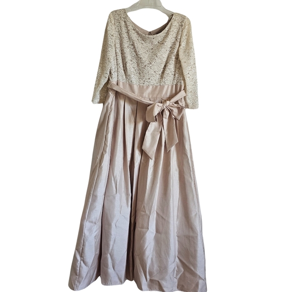 3/4 shimmer lace sleeve shantung skirt Mother of the Bride Dress Wedding Plus - Picture 3 of 11